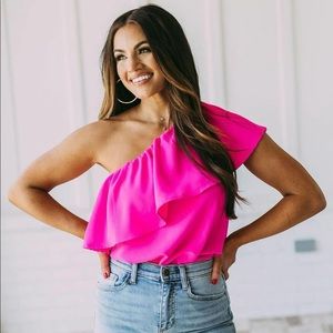 One Shoulder Ruffle Statement Top, These Three Boutique, Size Small